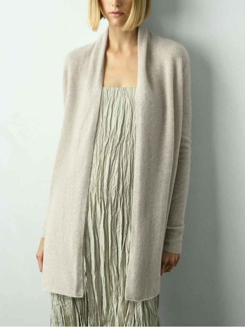 White + Warren Cashmere Trapeze Metallic Cream Gray Open-Front Women's Cardigan